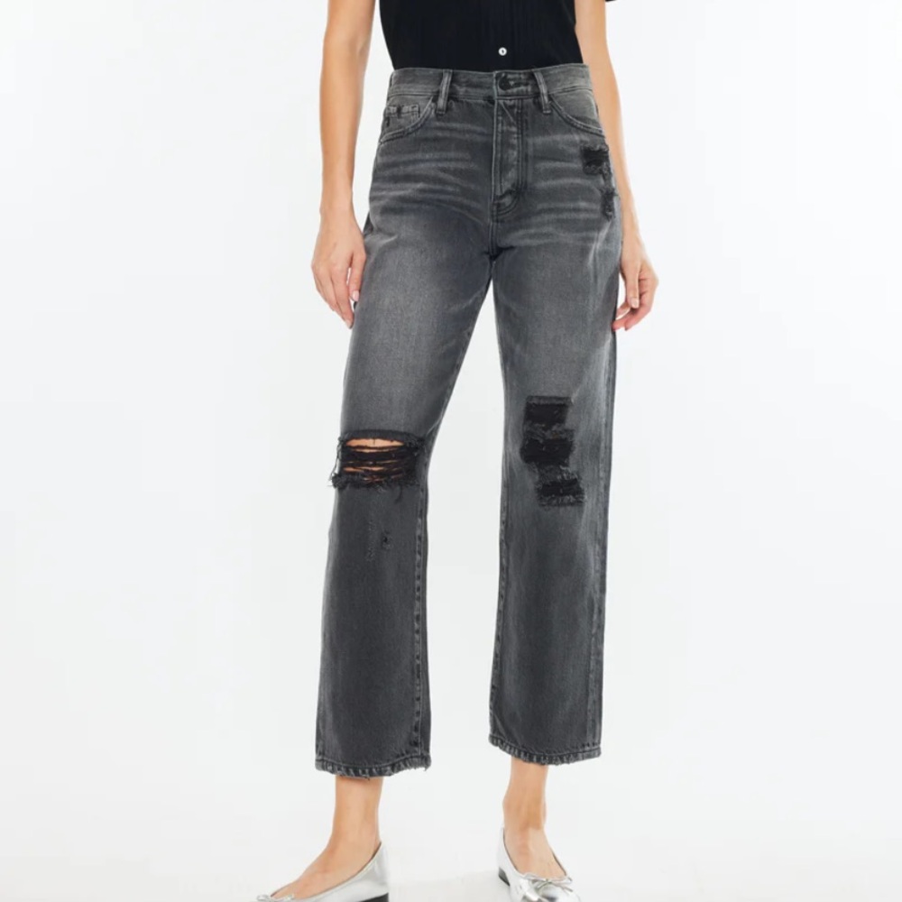 KanCan 90's Boyfriend High Rise Ankle Straight Distressed Gray Jean Grunge Punk